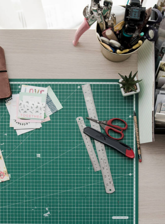 top of desk with supplies