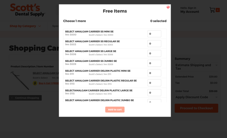 Select a Free Item on Cart Page