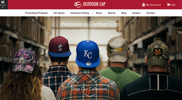 Main navigation of Outdoor Cap website.