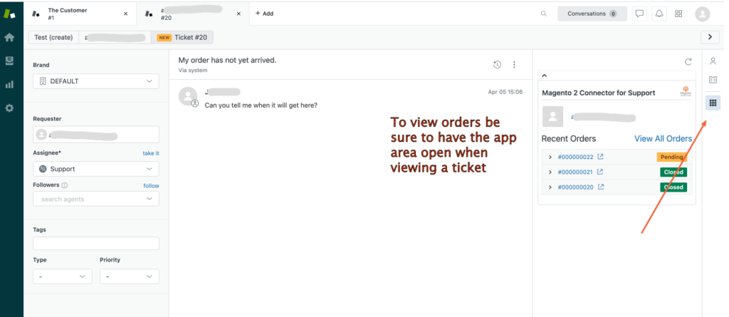 Order view for zendesk