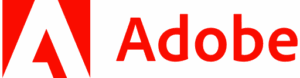 The red Adobe logo featuring a stylized 'A' triangle followed by the word 'Adobe' in bold sans-serif font, on a transparent checkered background.
