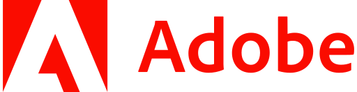 The red Adobe logo featuring a stylized 'A' triangle followed by the word 'Adobe' in bold sans-serif font, on a transparent checkered background.
